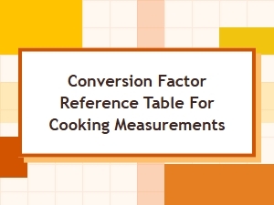 Cooking Measurement Conversion Factor Reference Table